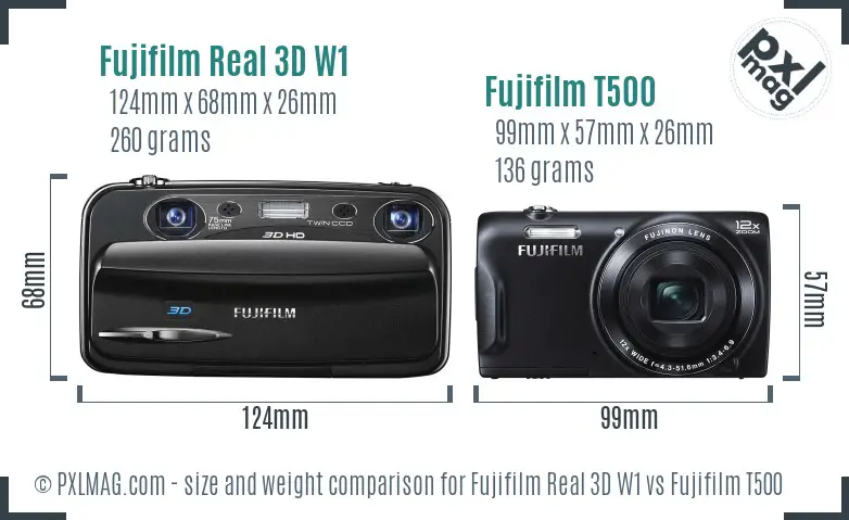 Fujifilm Real 3D W1 vs Fujifilm T500 size comparison