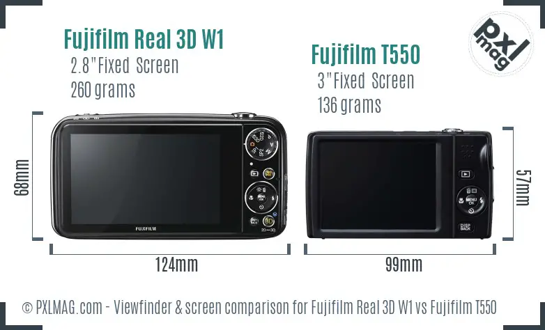 Fujifilm Real 3D W1 vs Fujifilm T550 Screen and Viewfinder comparison