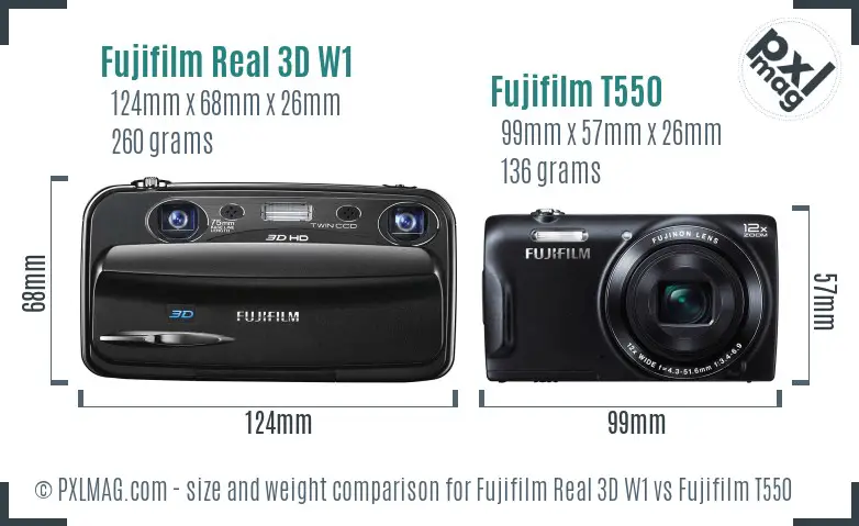 Fujifilm Real 3D W1 vs Fujifilm T550 size comparison
