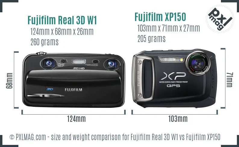 Fujifilm Real 3D W1 vs Fujifilm XP150 size comparison