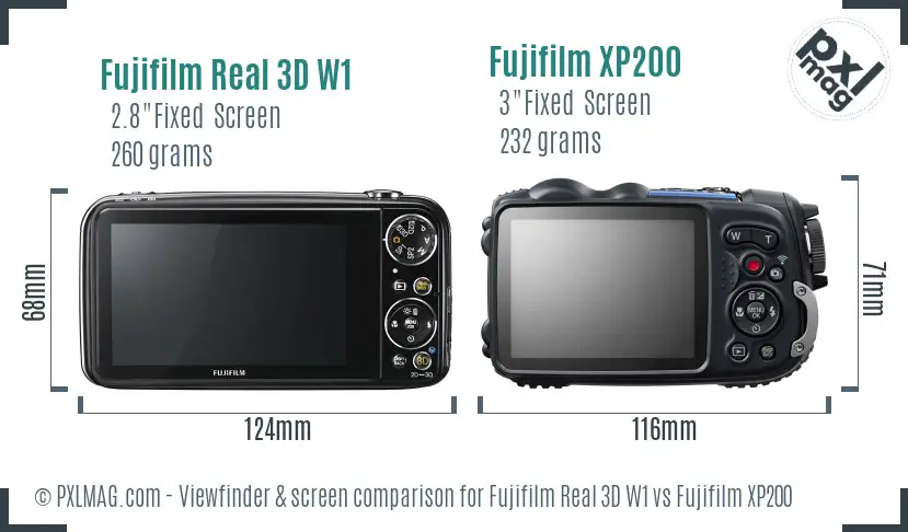 Fujifilm Real 3D W1 vs Fujifilm XP200 Screen and Viewfinder comparison