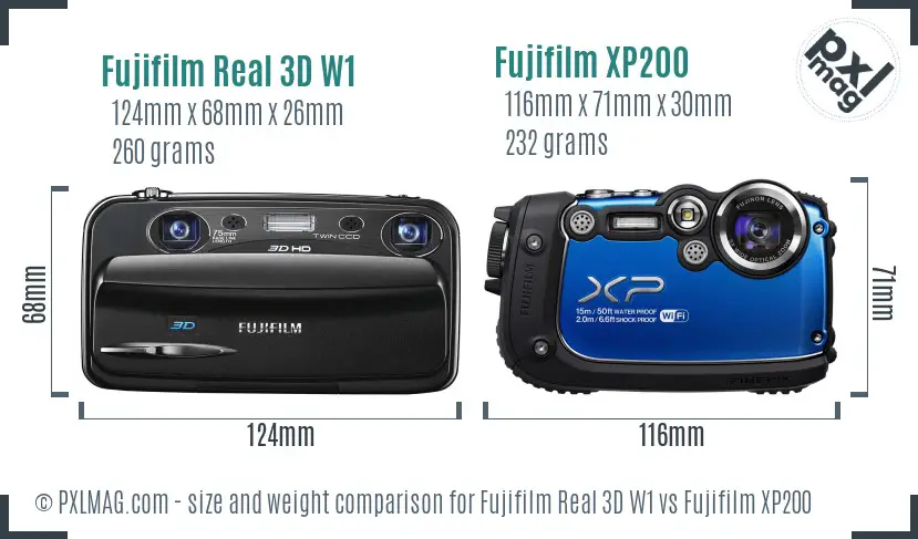 Fujifilm Real 3D W1 vs Fujifilm XP200 size comparison