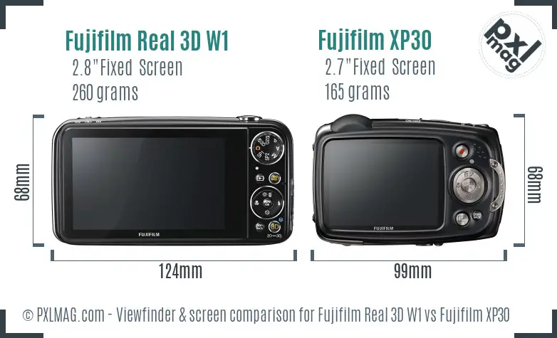 Fujifilm Real 3D W1 vs Fujifilm XP30 Screen and Viewfinder comparison