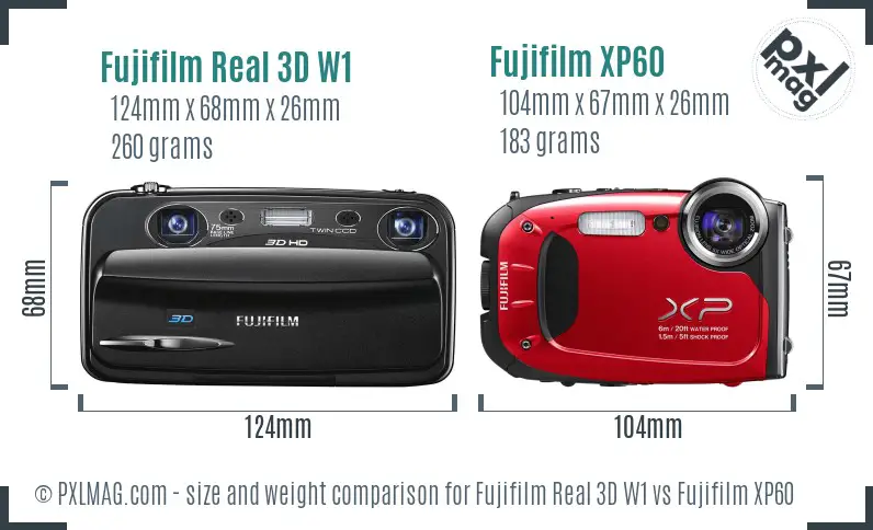 Fujifilm Real 3D W1 vs Fujifilm XP60 size comparison