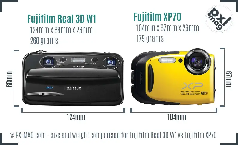 Fujifilm Real 3D W1 vs Fujifilm XP70 size comparison