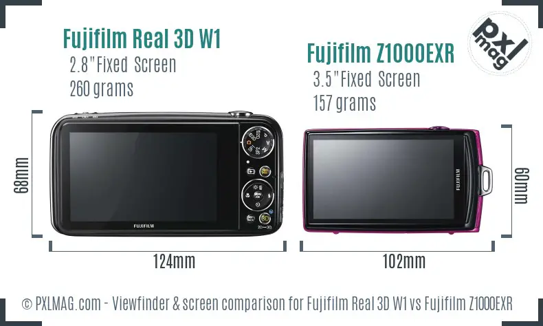 Fujifilm Real 3D W1 vs Fujifilm Z1000EXR Screen and Viewfinder comparison