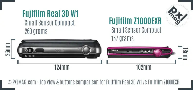 Fujifilm Real 3D W1 vs Fujifilm Z1000EXR top view buttons comparison