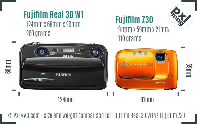 Fujifilm Real 3D W1 vs Fujifilm Z30 size comparison
