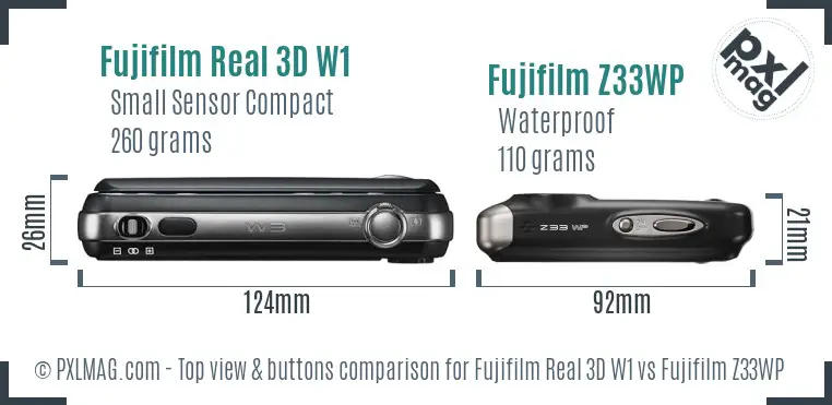 Fujifilm Real 3D W1 vs Fujifilm Z33WP top view buttons comparison