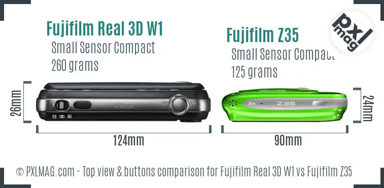 Fujifilm Real 3D W1 vs Fujifilm Z35 top view buttons comparison