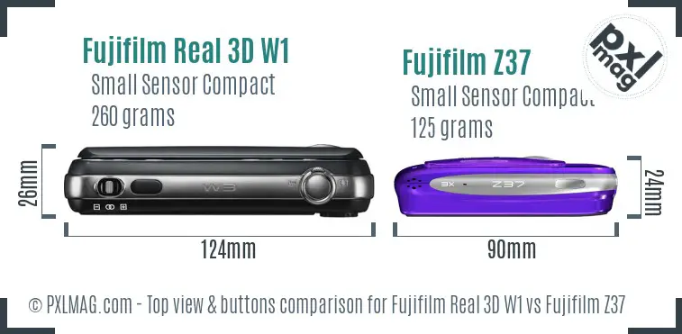 Fujifilm Real 3D W1 vs Fujifilm Z37 top view buttons comparison