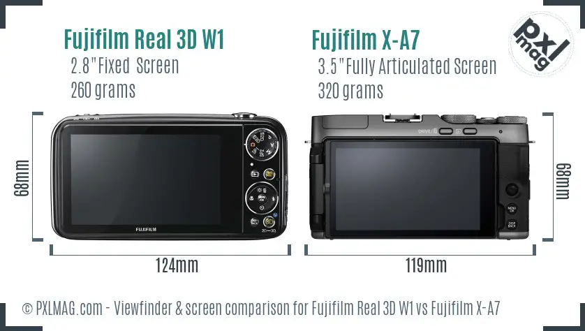 Fujifilm Real 3D W1 vs Fujifilm X-A7 Screen and Viewfinder comparison