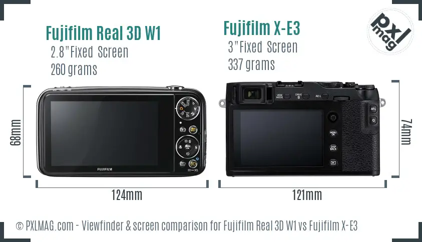 Fujifilm Real 3D W1 vs Fujifilm X-E3 Screen and Viewfinder comparison