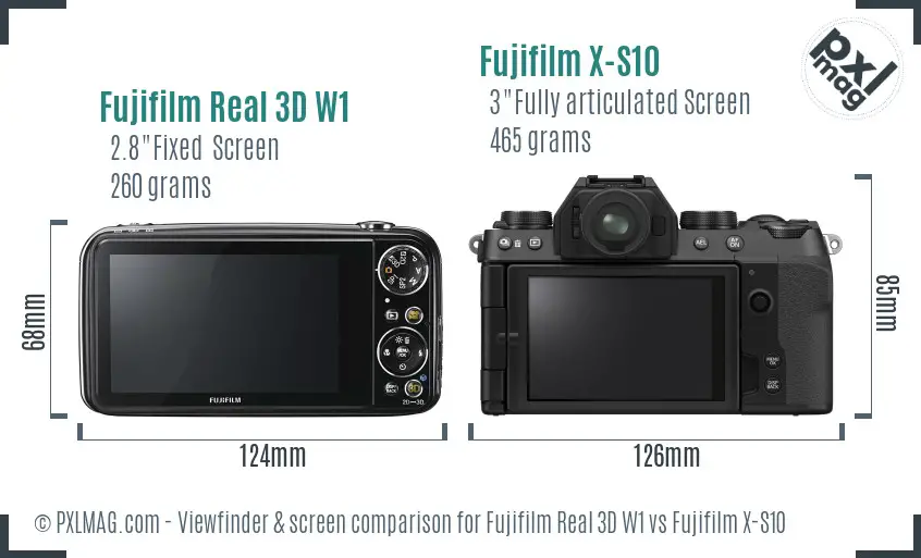 Fujifilm Real 3D W1 vs Fujifilm X-S10 Screen and Viewfinder comparison
