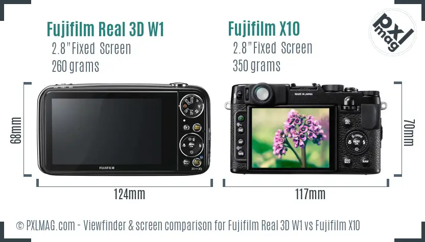 Fujifilm Real 3D W1 vs Fujifilm X10 Screen and Viewfinder comparison