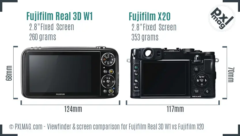 Fujifilm Real 3D W1 vs Fujifilm X20 Screen and Viewfinder comparison