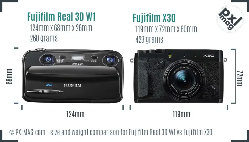 Fujifilm Real 3D W1 vs Fujifilm X30 size comparison