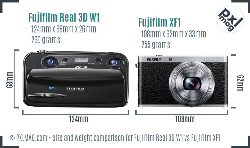 Fujifilm Real 3D W1 vs Fujifilm XF1 size comparison