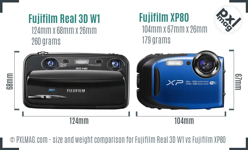 Fujifilm Real 3D W1 vs Fujifilm XP80 size comparison