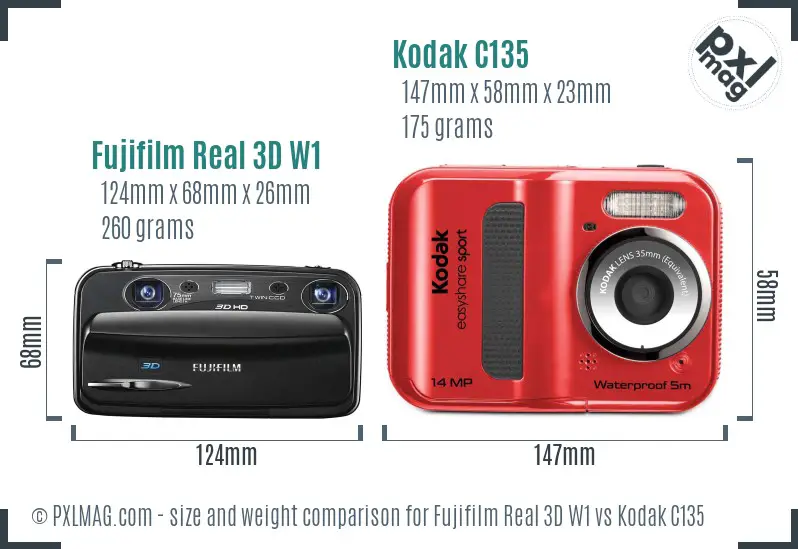 Fujifilm Real 3D W1 vs Kodak C135 size comparison