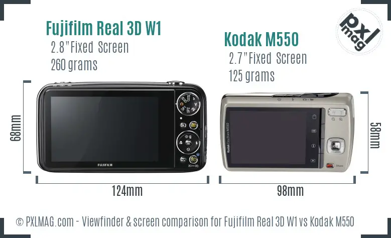 Fujifilm Real 3D W1 vs Kodak M550 Screen and Viewfinder comparison Fujifilm Real 3D W1 vs Kodak M550 Screen and Viewfinder comparison