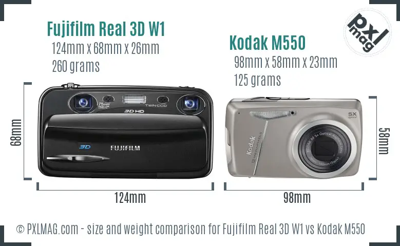 Fujifilm Real 3D W1 vs Kodak M550 size comparison Fujifilm Real 3D W1 vs Kodak M550 size comparison