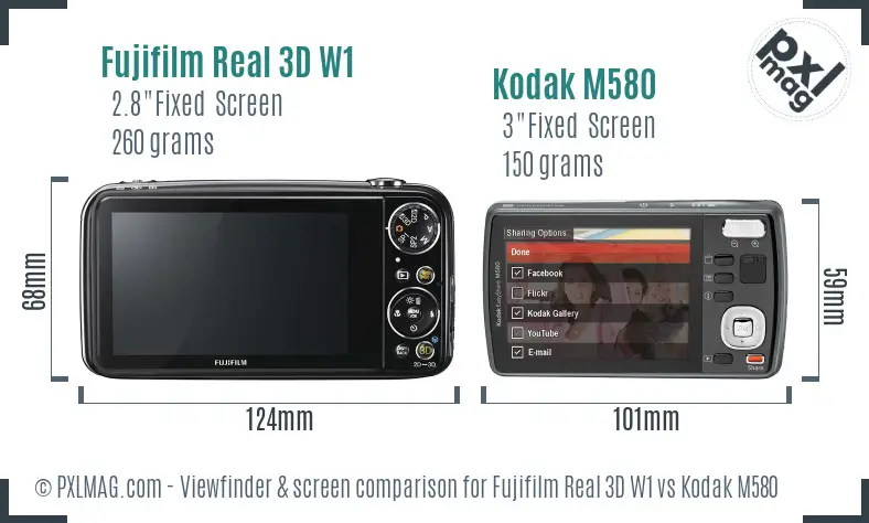 Fujifilm Real 3D W1 vs Kodak M580 Screen and Viewfinder comparison