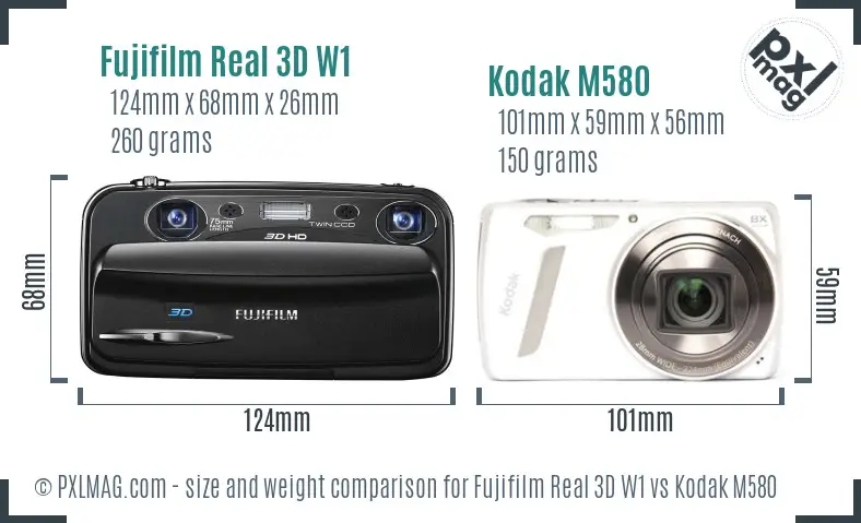 Fujifilm Real 3D W1 vs Kodak M580 size comparison