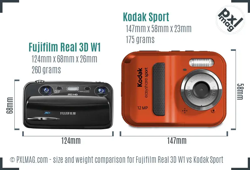 Fujifilm Real 3D W1 vs Kodak Sport size comparison