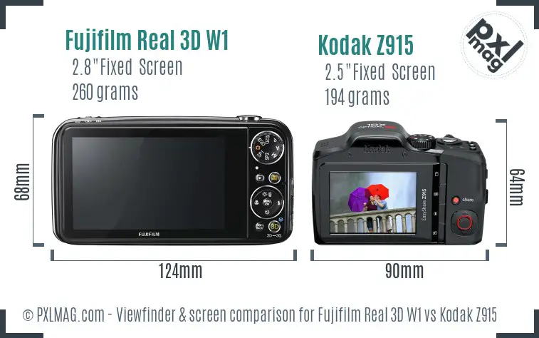 Fujifilm Real 3D W1 vs Kodak Z915 Screen and Viewfinder comparison