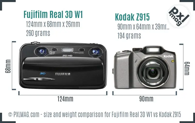 Fujifilm Real 3D W1 vs Kodak Z915 size comparison