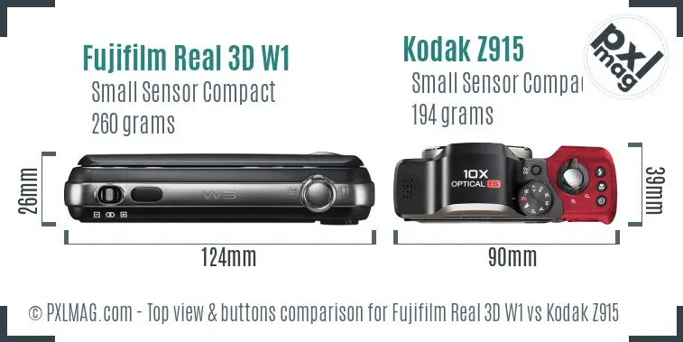 Fujifilm Real 3D W1 vs Kodak Z915 top view buttons comparison