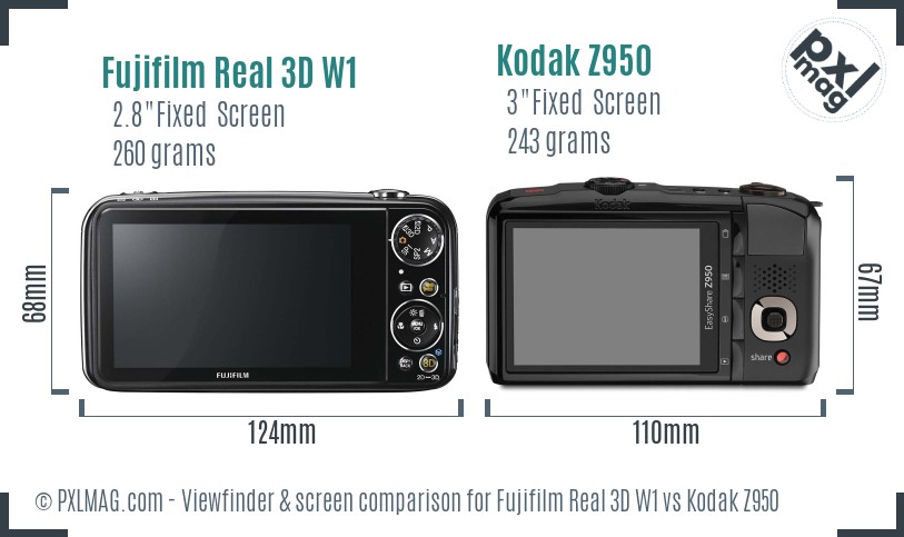 Fujifilm Real 3D W1 vs Kodak Z950 Screen and Viewfinder comparison