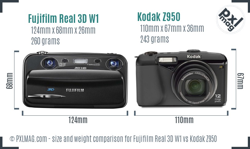 Fujifilm Real 3D W1 vs Kodak Z950 size comparison