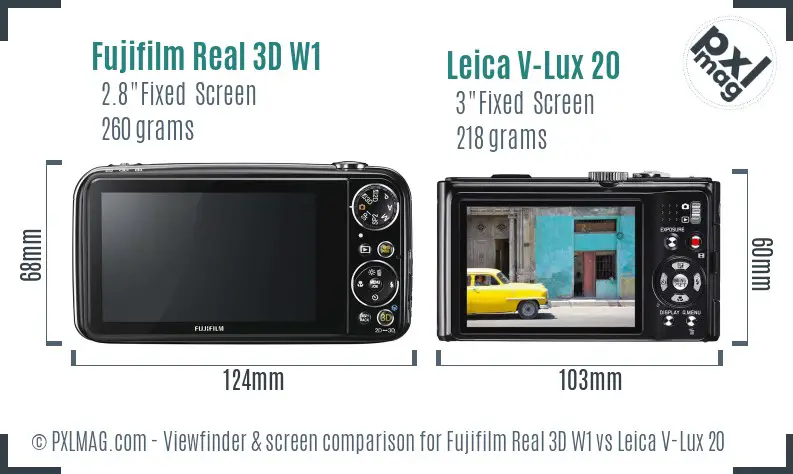 Fujifilm Real 3D W1 vs Leica V-Lux 20 Screen and Viewfinder comparison