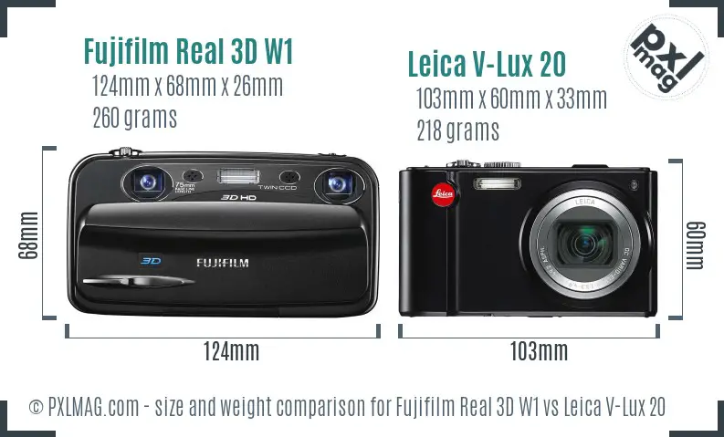 Fujifilm Real 3D W1 vs Leica V-Lux 20 size comparison