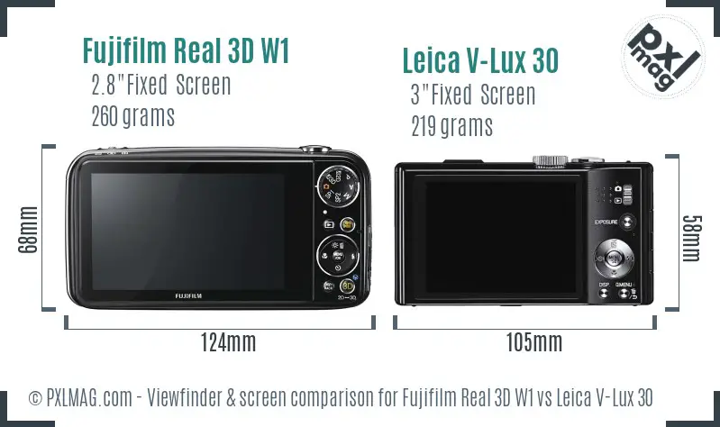 Fujifilm Real 3D W1 vs Leica V-Lux 30 Screen and Viewfinder comparison