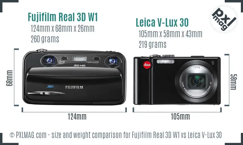 Fujifilm Real 3D W1 vs Leica V-Lux 30 size comparison