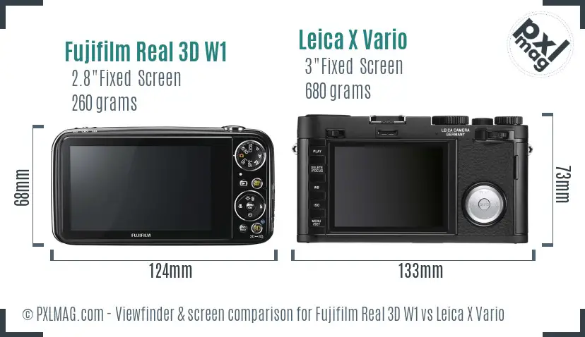 Fujifilm Real 3D W1 vs Leica X Vario Screen and Viewfinder comparison