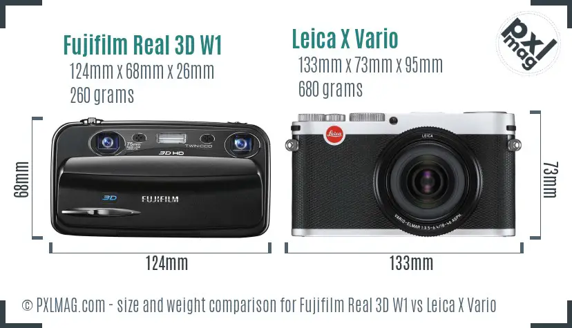Fujifilm Real 3D W1 vs Leica X Vario size comparison