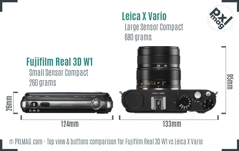 Fujifilm Real 3D W1 vs Leica X Vario top view buttons comparison