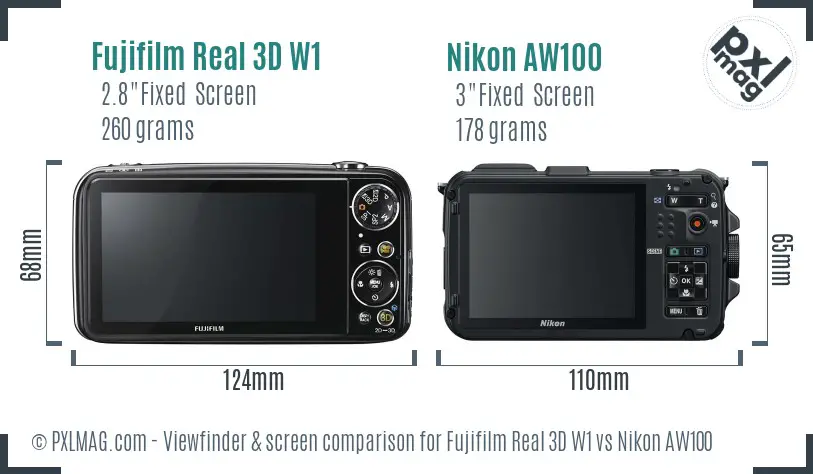 Fujifilm Real 3D W1 vs Nikon AW100 Screen and Viewfinder comparison