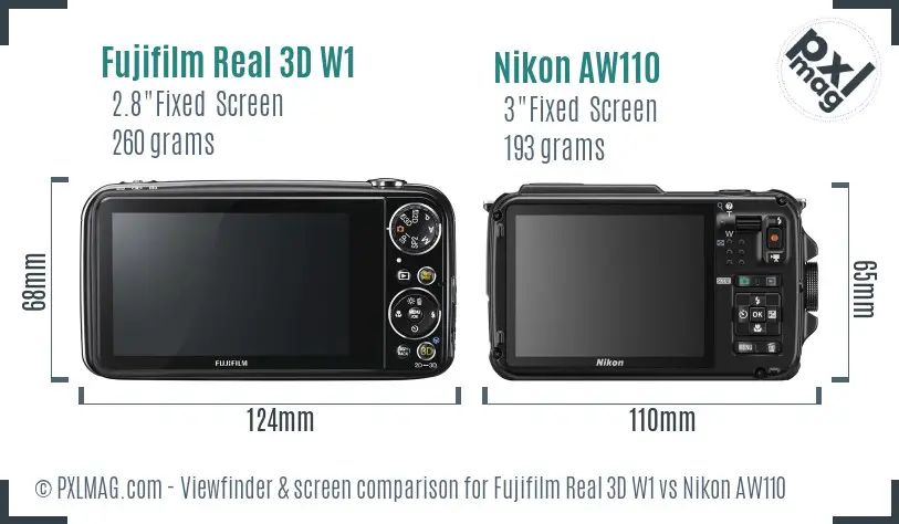 Fujifilm Real 3D W1 vs Nikon AW110 Screen and Viewfinder comparison