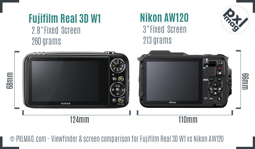 Fujifilm Real 3D W1 vs Nikon AW120 Screen and Viewfinder comparison