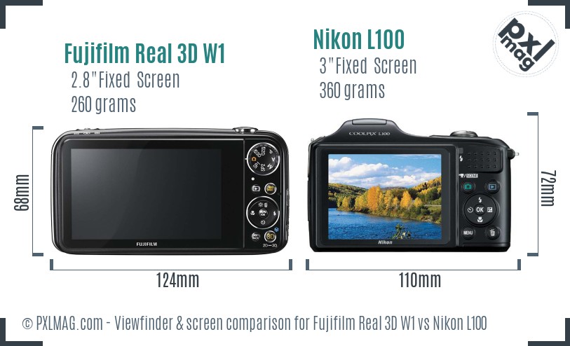 Fujifilm Real 3D W1 vs Nikon L100 Screen and Viewfinder comparison