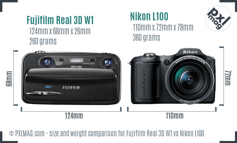 Fujifilm Real 3D W1 vs Nikon L100 size comparison Fujifilm Real 3D W1 vs Nikon L100 size comparison