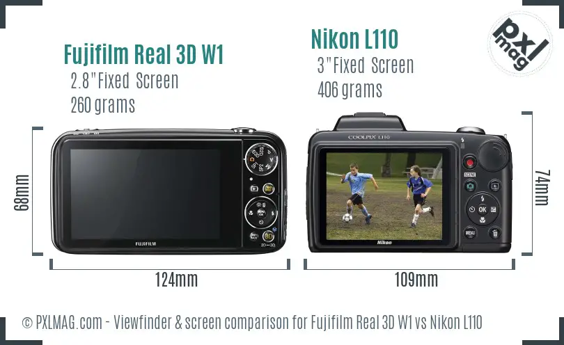 Fujifilm Real 3D W1 vs Nikon L110 Screen and Viewfinder comparison