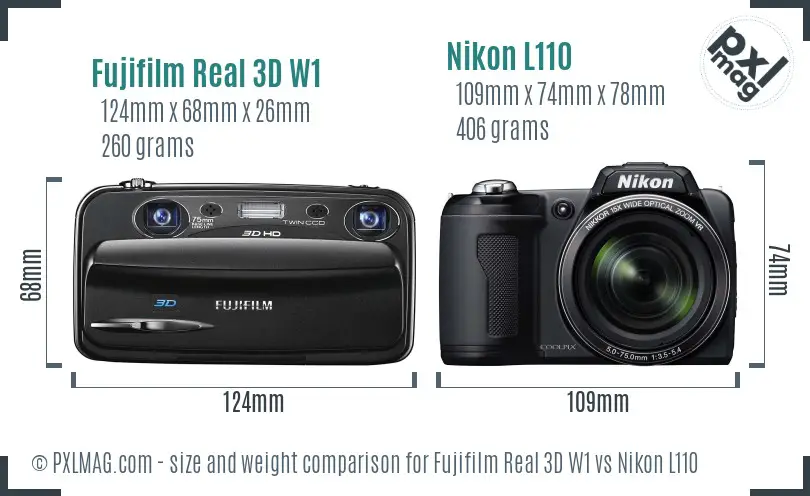 Fujifilm Real 3D W1 vs Nikon L110 size comparison