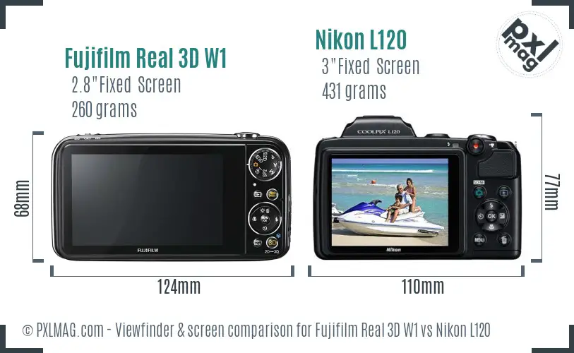 Fujifilm Real 3D W1 vs Nikon L120 Screen and Viewfinder comparison Fujifilm Real 3D W1 vs Nikon L120 Screen and Viewfinder comparison
