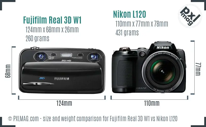 Fujifilm Real 3D W1 vs Nikon L120 size comparison Fujifilm Real 3D W1 vs Nikon L120 size comparison